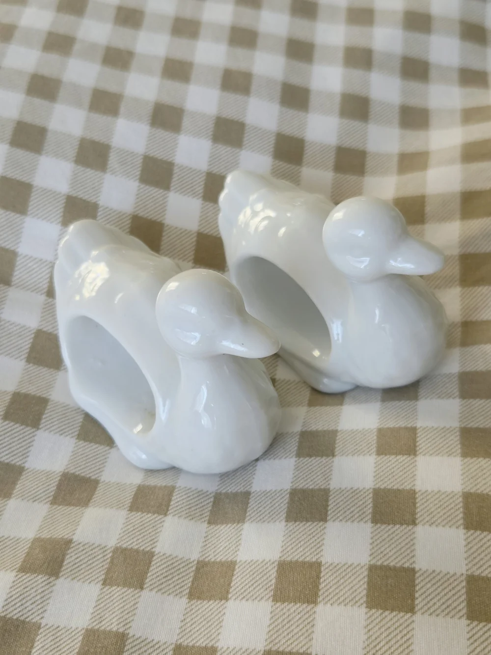 Vintage Set Of 2 White Ceramic / Porcelain Duck Napkin Rings